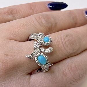 Judith Ripka Sterling Silver Turquoise & Diamonique Zodiac Ring, Size 10